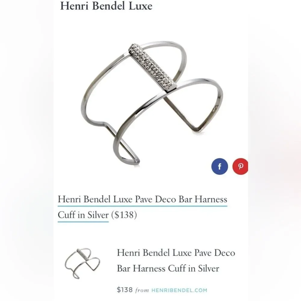 NWT Henri Bendel Silver Harness Cuff w/ Crystal Pave